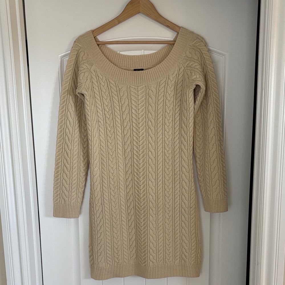 Vintage Ralph Lauren Rugby‎ Lambs Wool Cable Knit Cream Dress Women’s Large New